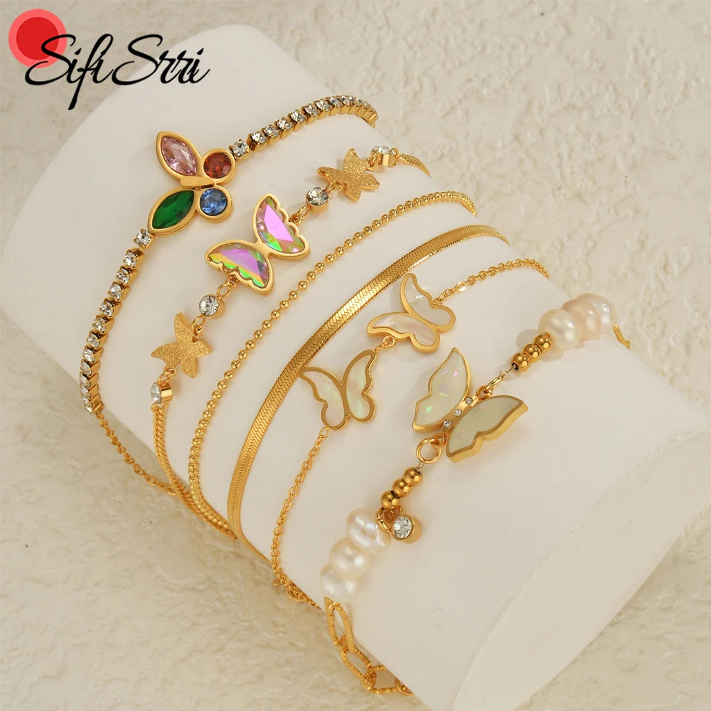 Sifisrri Colorful Butterfly Stainless Steel Bracelet
