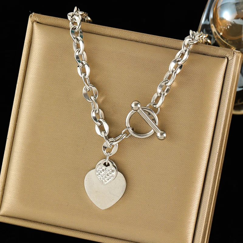 EILIECK Double Heart Stainless Steel Jewelry Set